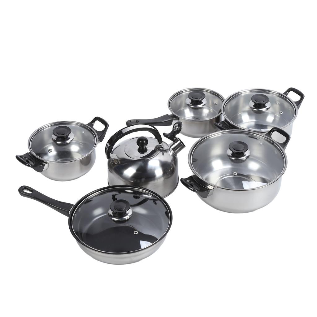 Kitchen Cookware Set Stainless Steel Pots Pans Set Includes Saucepan Stock Pot Non Stick Frying Pan