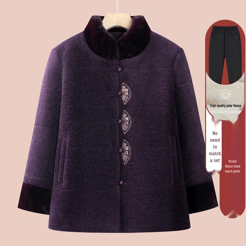 Elderly Women's Red Winter Tang Suit Cotton Jacket