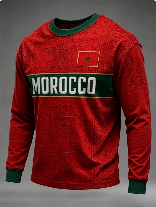 2026 Moroccan Men's Fashion Sports Long Sleeve Gradient Printed Moisture Absorbing Breathable Daily Street Fashion Versatile