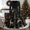 Women's Vintage V-Neck Long Sleeve Christmas Print Casual Dress