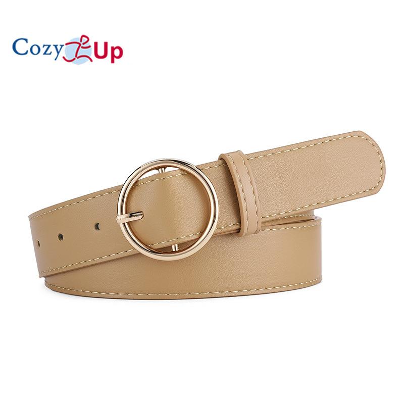 Round buckle PU leather belt women's jeans all-match decorative belt