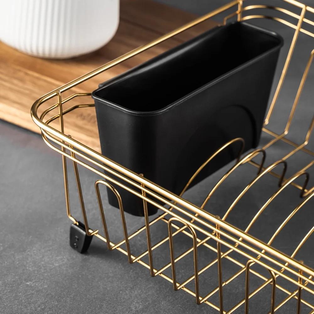 Gold Stainless Steel Dish Rack with Utensil Caddy Modern Kitchen Storage Solution Plates Bowls Drying