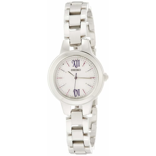 Seiko Watch SWFH101 Women's Silver Watch with a Light Pink Dial and Roman Font Design, Featuring a Berry Tart Design