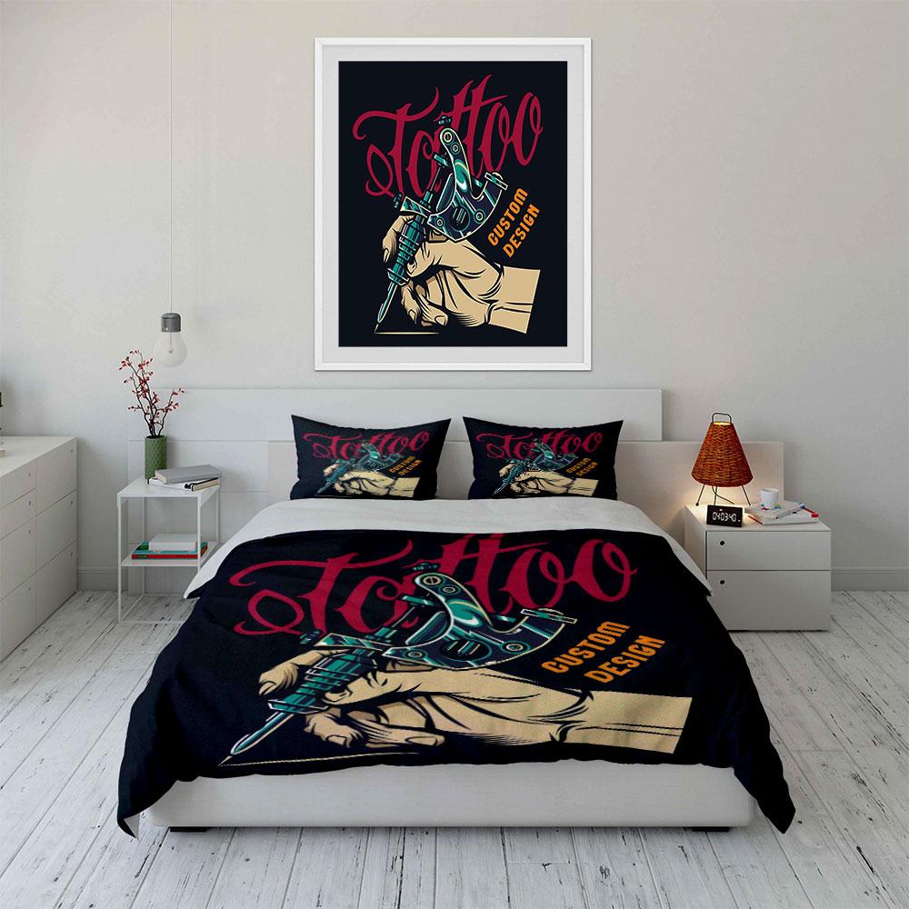 Tattoo Art Design Poster Set Soft Skin-Friendly Bedding Set Includes 1 Duvet Cover And 2 Pillowcase Gift