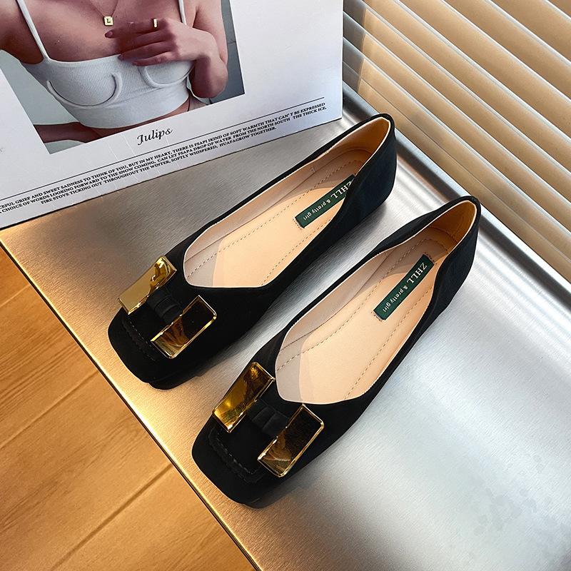 

8-3 low-heeled single shoes flat shoes women s ladyshoes wide fat feet large size women s shoes 4 low-top fashionable versatile metal 35 чёрный