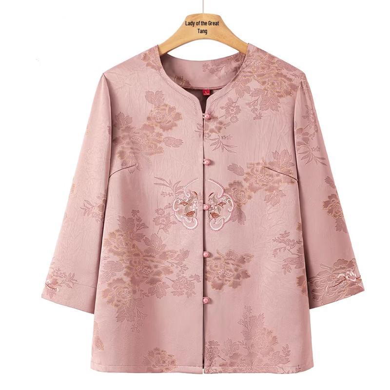 Elderly Women's Embroidered Long Sleeve Blouse