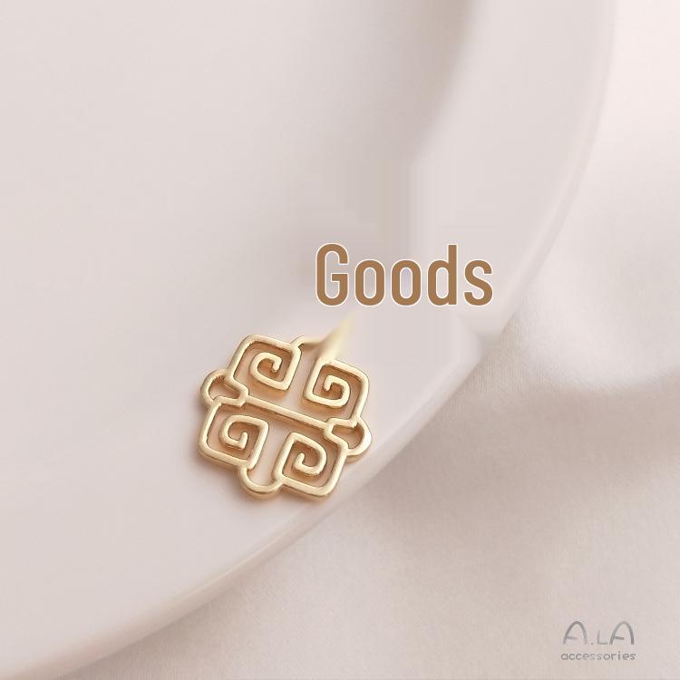 14K Gold Filled Copper-Plated Hollow Flower Totem Double Pendant for DIY Earrings, Bracelets, and Jewelry.