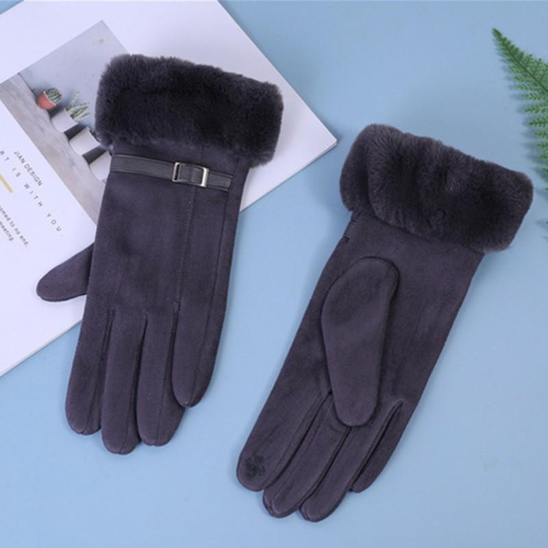 Womens Thick Winter Warm Fleece-Lined Suede Gloves Touchscreen Compatible Windproof Anti-Slip Outdoor Riding