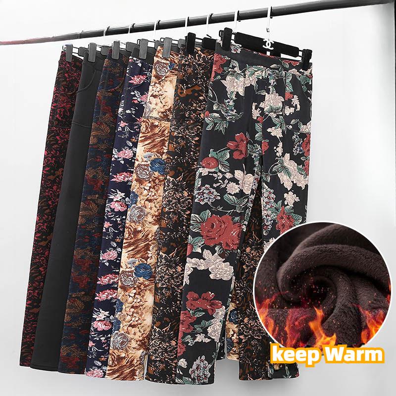 Middle-aged and Elderly Mom Pants Winter Padded Elastic Waist Female Bottoming Large Size High Waist Warm Long Pants