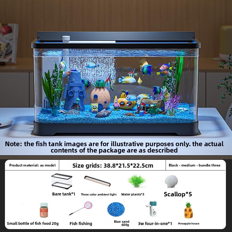 2026 Desktop-Aquarium mit LED All-in-One Landschaftssystem Kompakter Ökologischer Fischbehälter für Büro Kleine Kreative Goldfischschale