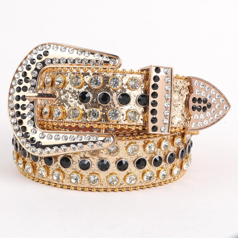 Mei Men's and Women's Leather Belts - Punk Rock Trendy Rhinestone Embellished Wide Belt