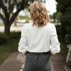 Camicia Bianca da Donna a Maniche Lunghe con Pizzo Intrecciato e Collo Alto - Stile Europeo e Americano - Collezione Autunnale