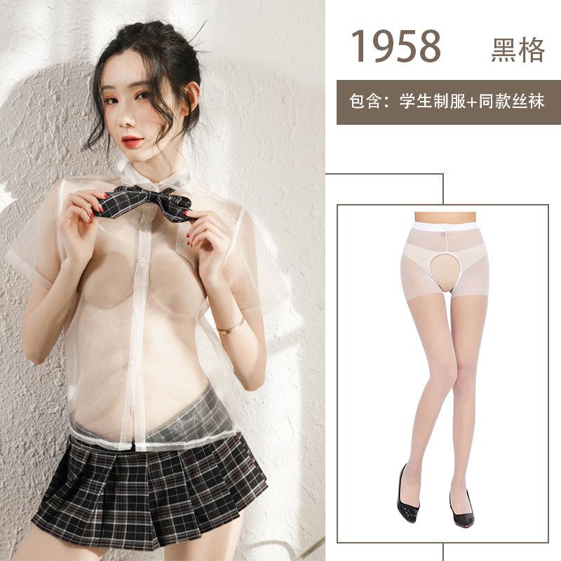Sex underwear uniform temptation perspective uniform bow plaid short skirt pure uniform suit temptation