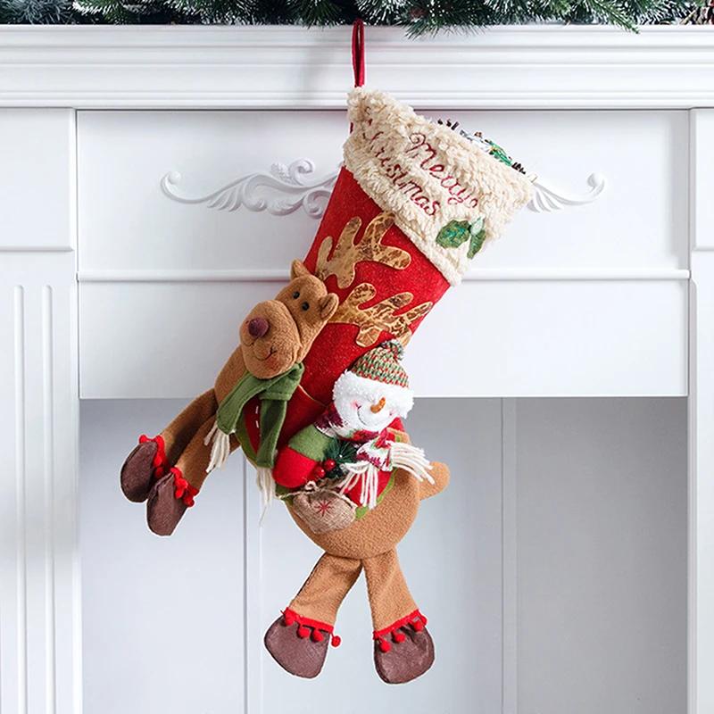 Christmas Stockings Socks Santa Snowman Hanging Xmas Tree Ornaments Christmas Decor For Home New Year Navidad Candy Gift Bags