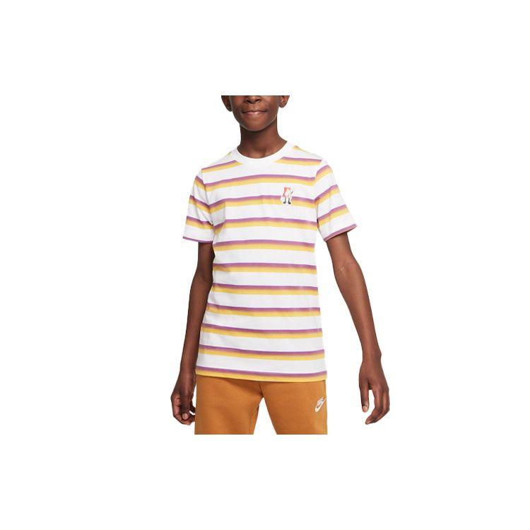 

Nike Striped Color Block Round Neck Short Sleeve T-Shirt Kids tops White FD0843-100 S