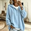 Women's Color Long Sleeve Hooded Button Loose Sweater Top