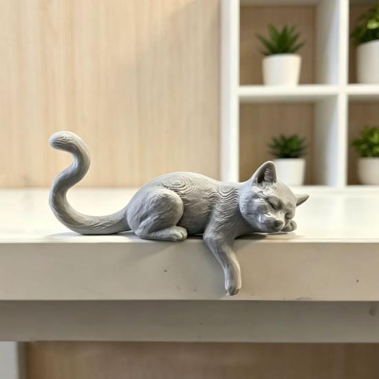 Lazy Sleeping Cat Figurine 3D Printing Soft Cute Desk Ornament Simulation Modeling Desk Ornament for Monitor Hanging