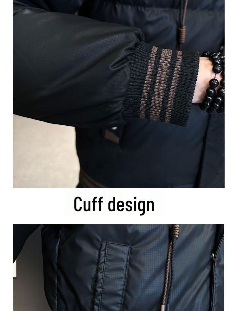 Trendy Brand 2025 Men's Winter Down Hooded Jacket, Faux Two-Piece, High-End Casual Warm Outerwear