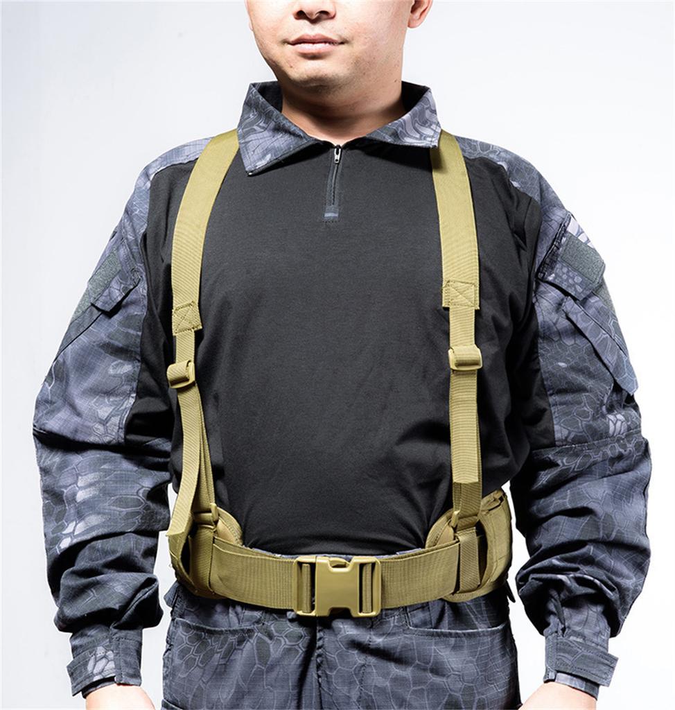 Tactical MOLLE Padded Waist Belt with Y-Shaped Suspenders 600D Heavy Duty Battle Belt Support Combat Load Carrier for Airsoft Hunting