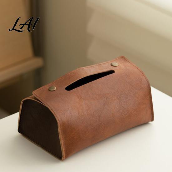 Multipurpose Storage Case PU Leather Tissue Box Foldable Retro Style Holder Dining Room Organizer Decorative Desktop Organizer for Office Desk Home