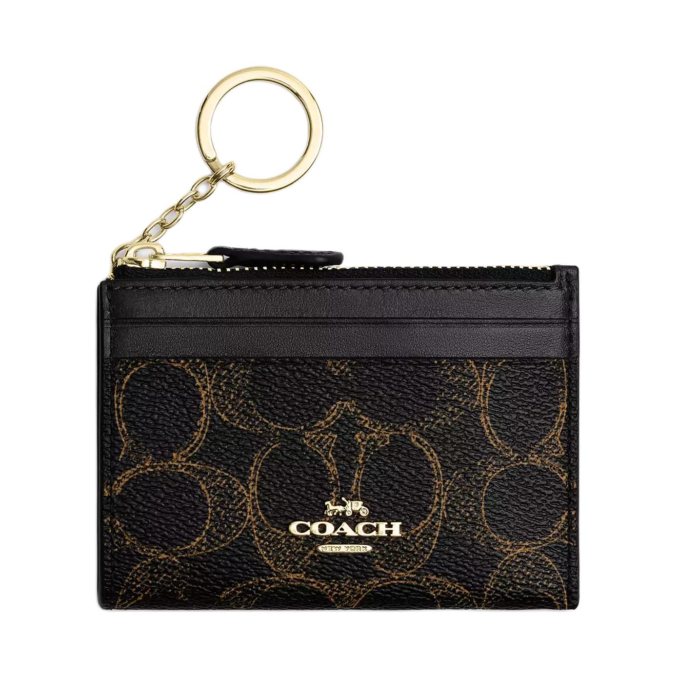 Coach Women's Brown Skinny Id Case 11 Brand Print Coated Canvas And Smooth Leather Card Holder Mini Card Holder Cei20-Imbrn