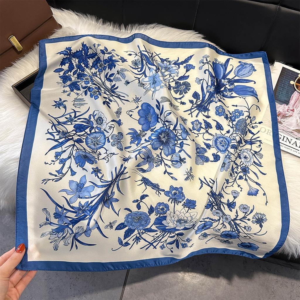 New Floral Designer Printed Women's Silk Satin Scarf Hair Fashion 70Cm Square Scarves Headscarf Headband