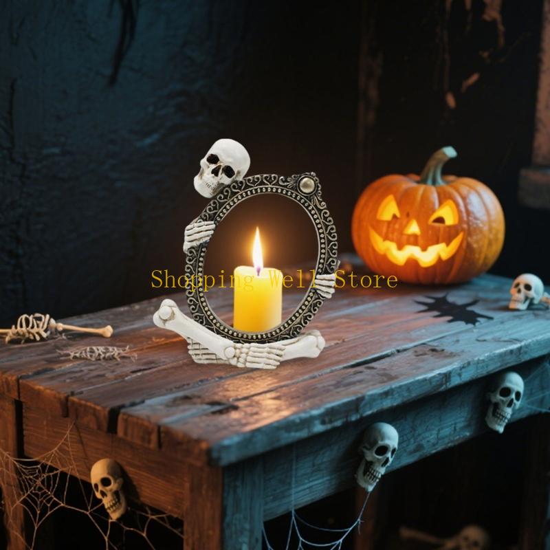 KX4B Gothic Skeleton Frame Resin Ornament Skull Picture Frame Decoration For Holiday