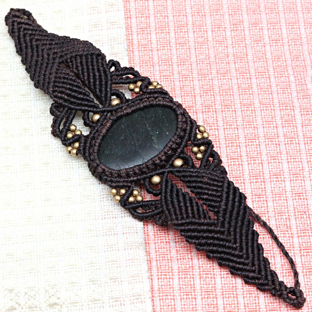 Makramee Armband verstellbar Onyx schwarz 8mm Perlen Naturstein Armbänder Perlen