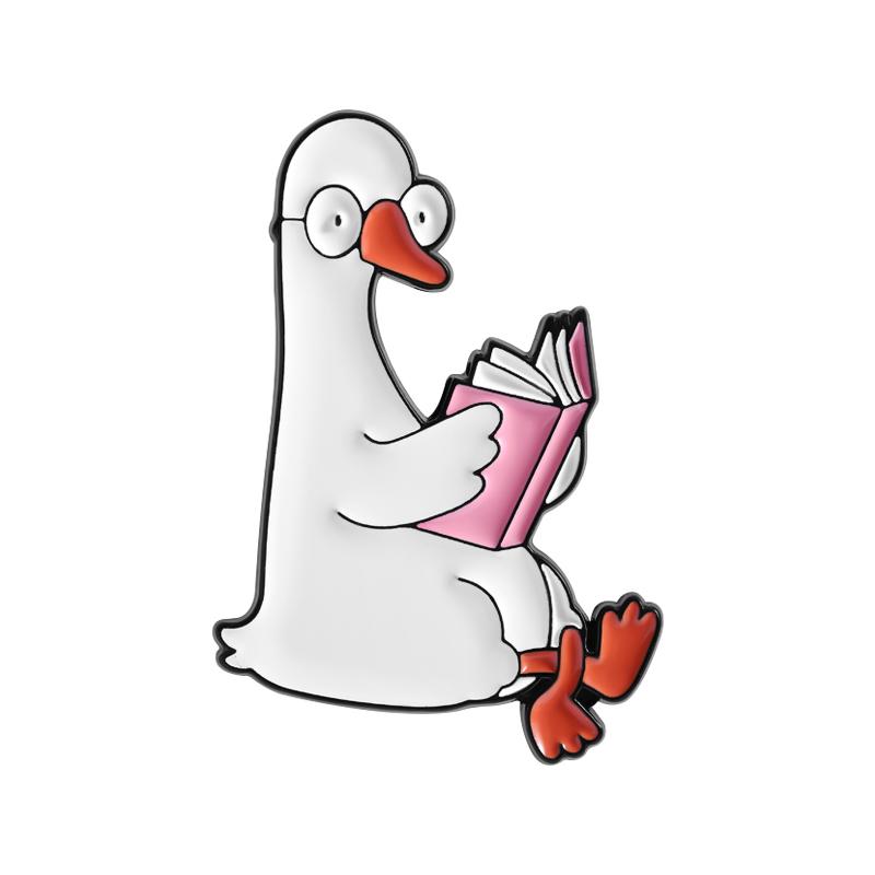 

Goose Reader Enamel Pins Bookish Duck Bookworm Brooches Reading Badges Creative Animal Books Jewelry Gift for Kids Friends