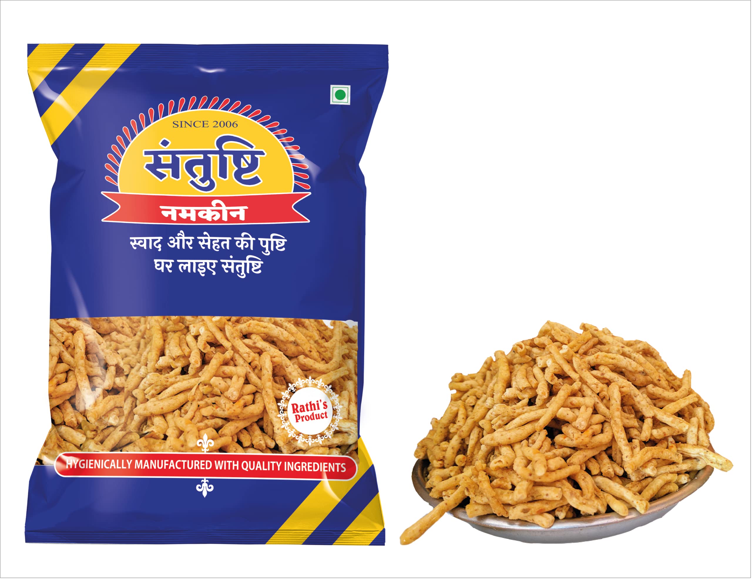 Santushti Namkeen Authentic Lahsun Sev -400gm | Crispy & Spicy Garlic flavoured Indian Snack Made in Groundnut Oil | Appropriate for Sev ta