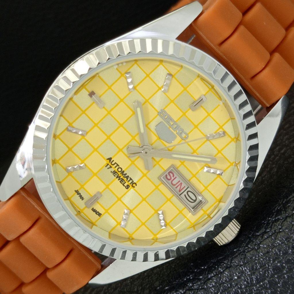 

JAPAN VINTAGE SEIKO 5 AUTOMATIC REFURBISHED MENS YELLOW DIAL WATCH a440376-4 Sk-a440376