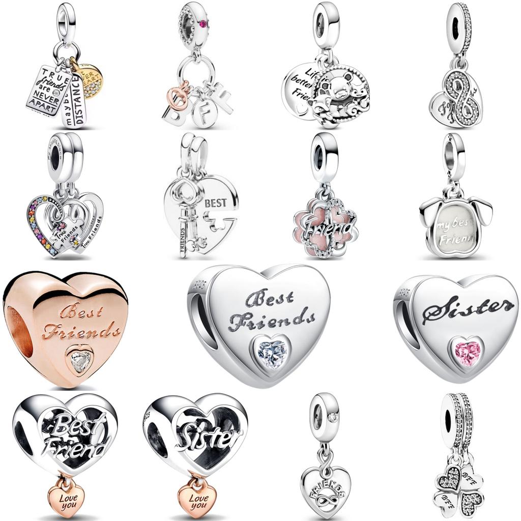925 Silver Four-leaf Clover Best Friend Sister Charm Pendant Fit Original Bracelet for Women Necklace Fine Jewelry