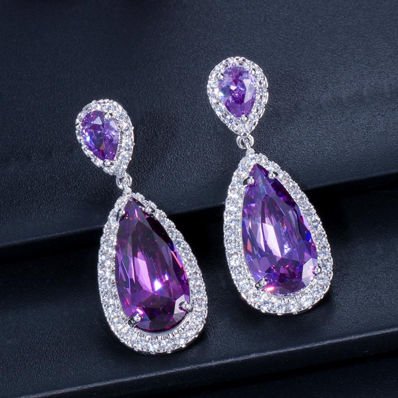 Cercei Clasici Picătură de Apă, Cercei Lungi Stud cu Zirconii Montați Micro, Cercei de Mireasă, Accesorii pentru Cină