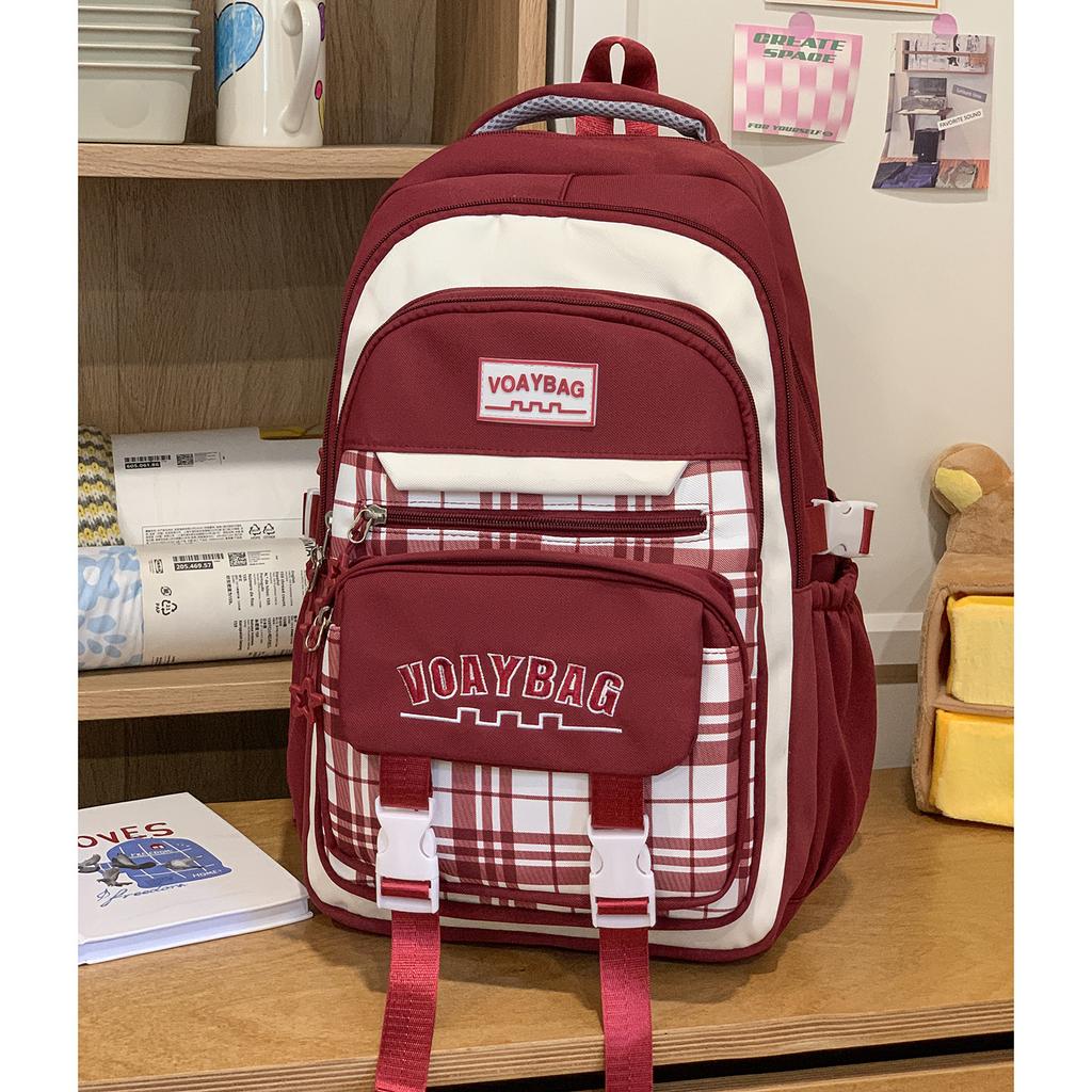 Schoolbag Korean Version Contrasting Color Plaid Backpack Female Student Schoolbag Large Capacity Lightweight Casual Backpack High Value Trend