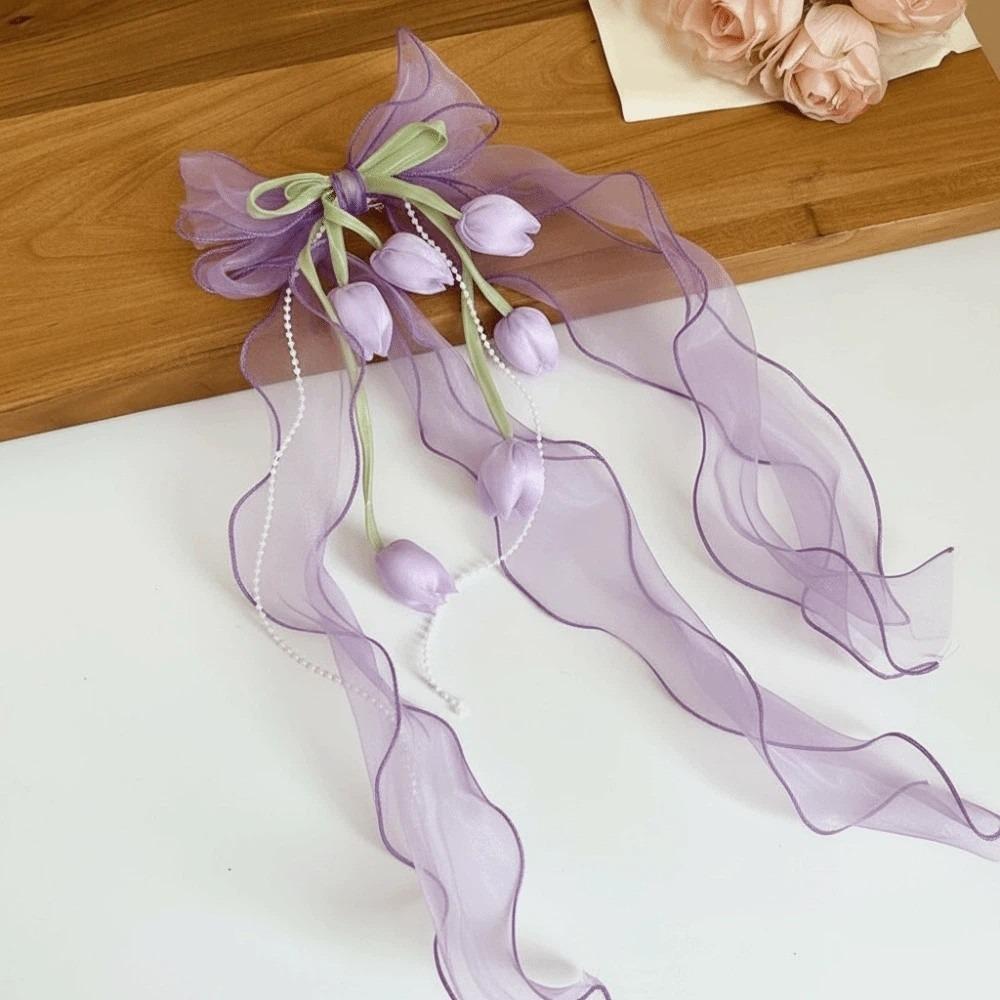 Pendant Tassel Muguet Flower Hairpin Mesh Ribbon Organza Bowknot Barrette  Bridesmaids