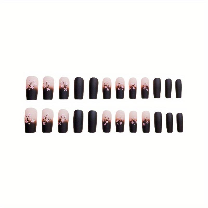 

24Pcs French Press On Nails Square False Nails With Glue Flower Plants Design Fake Nails Detachable Simple Nail Tips 24pcs
