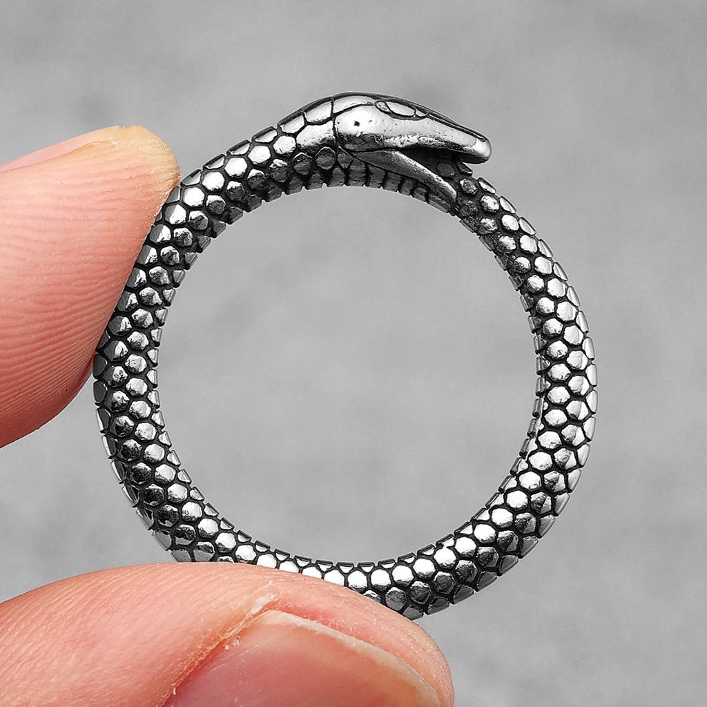 Stainless Steel Snake Ring Ouroboros Punk Jewelry for Men Women Biker Fashion Trendy Halloween Gift