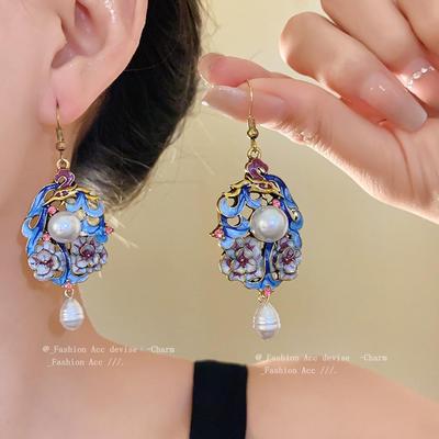 Ethereal Floral Pearl Rhinestone Earrings - Vintage Luxury for Women