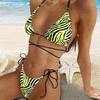 2Pcs/Set Women Summer Bikini Set Halter Sling Padded Wireless Bra High Waist Lace-up Briefs Set Zebra Print Quick Drying Swimwear