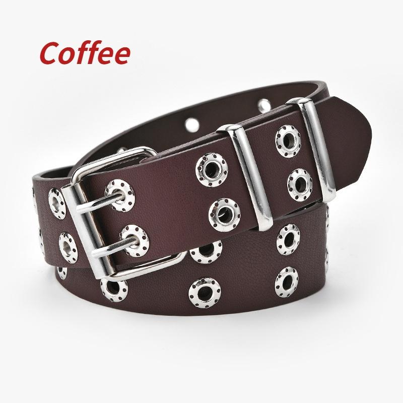 Women Belt Leather New Punk Style Fashion Pin Buckle Jeans Decorative Belt Double Exhaust Eye Belt