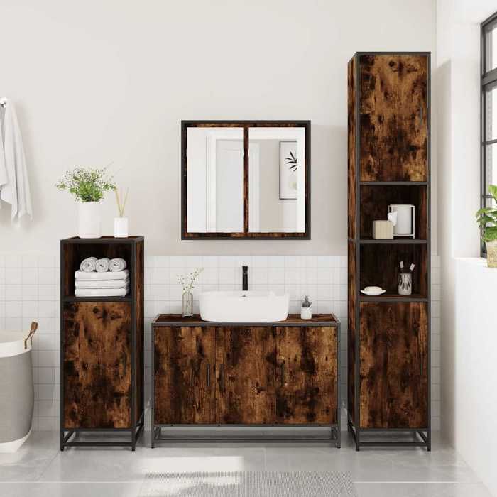 VidaXL Armoire de lavabo de salle de bain chêne fumé 90x33x60 cm, meuble de lavabo de salle de bain, meuble de salle de 849271