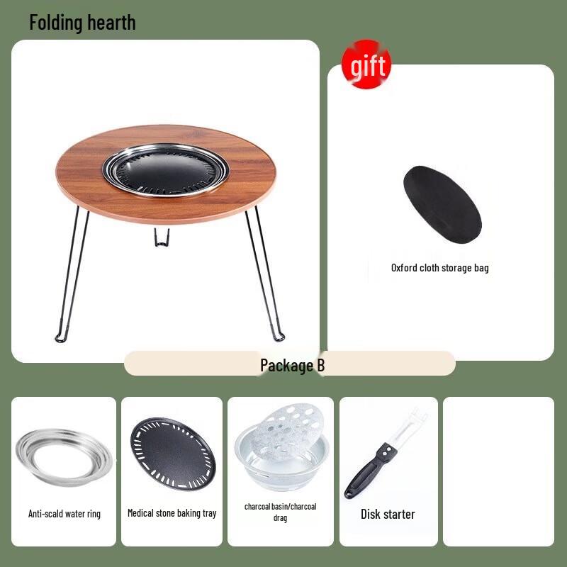 YIXI Outdoor Folding Wooden BBQ Grill & Fire Pit Table