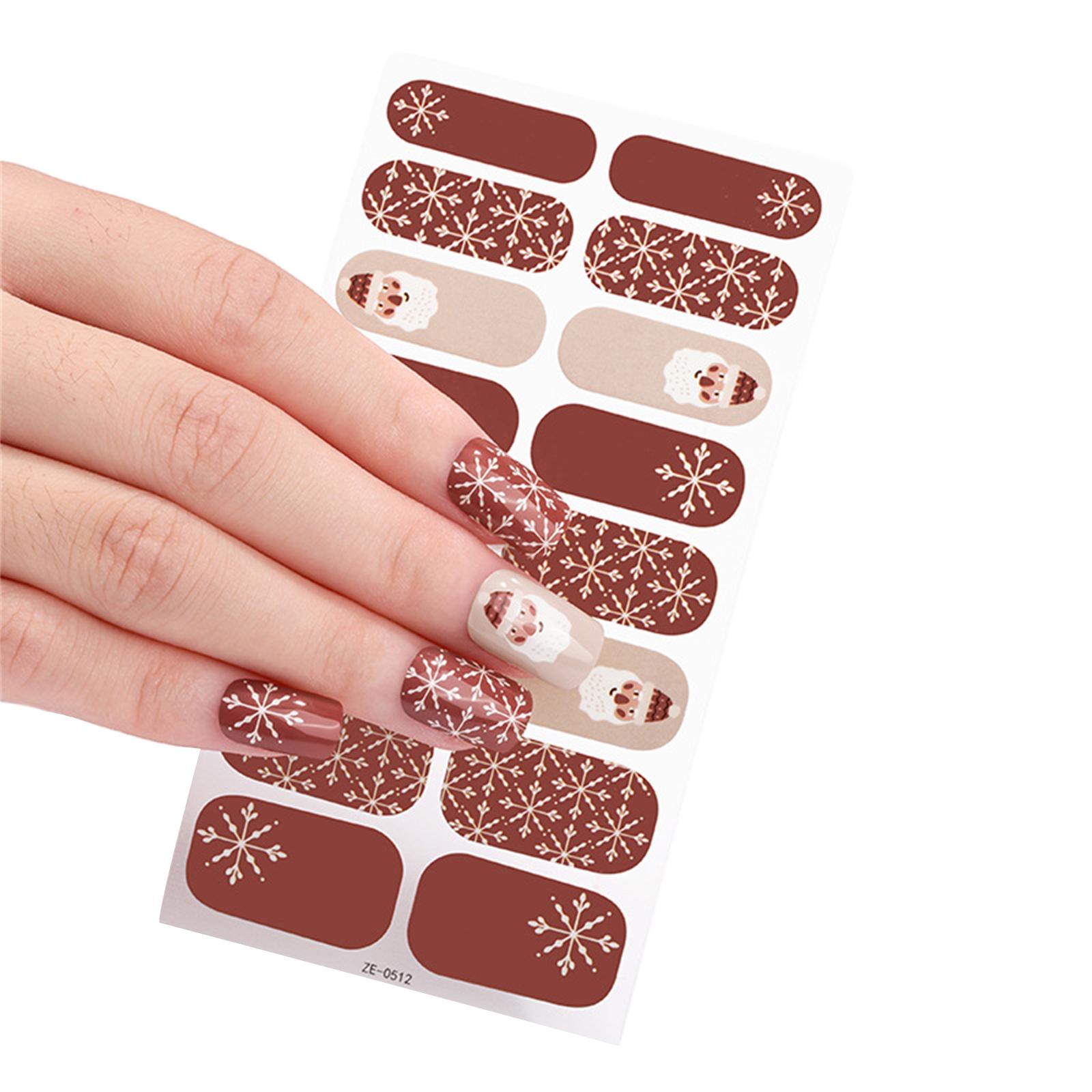 

16 полосок рождественских наклеек для ногтей, самоклеящиеся полоски для ногтей, самоклеящиеся наклейки для нейл-арта, украшения E