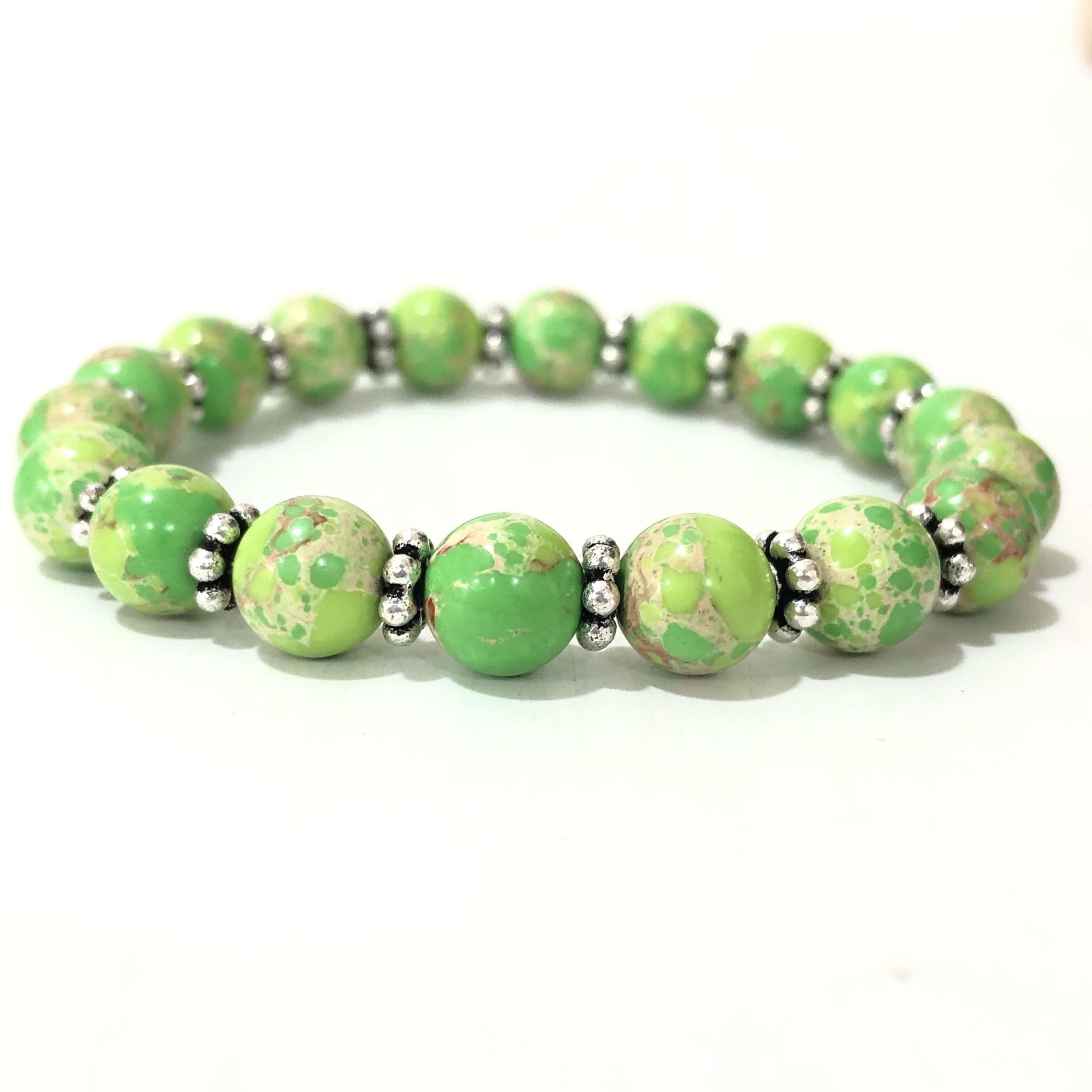 8mm Natural Green Copper Turquoise Gemstone Round Beads  Bracelet 7.5  Designer Chakra Bracelet For Party CSB-24