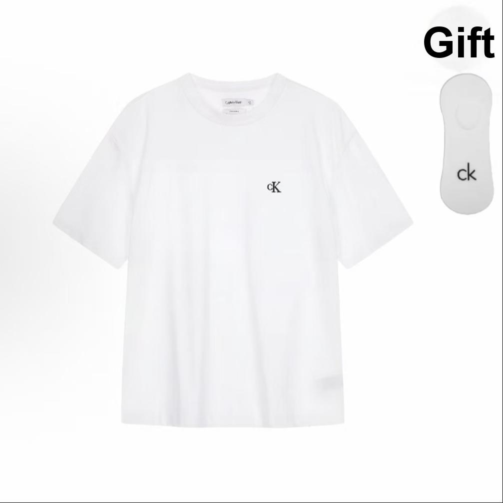 Calvin Klein Camiseta Algodão Oversized com Logotipo Bordado e Ombros Caídos Masculino Tops Branco 40HM229-YAA