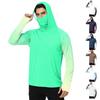 Men's Casual Outdoor Gradient Print Hooded Long Sleeve Sun Protection Shirt Lightweight Breathable UV Resistant Pullover Top