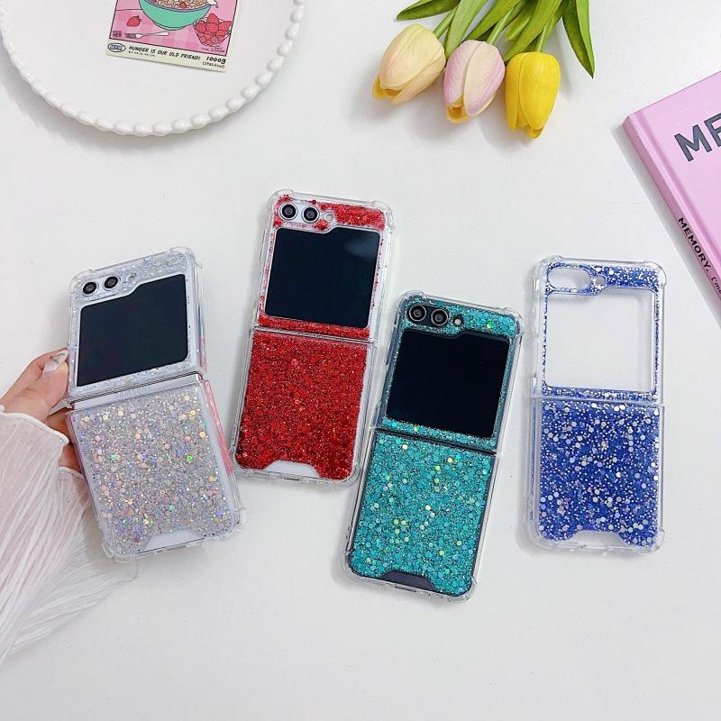 Epoxy Glitter Beads Phone Case On ZFlip1/1/1/1/1 Samsung Folding Silver Sequin Case