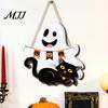 Rustic Autumn Party Decorations Cute White Ghost Wooden Door Hanger Sign with Black Cat BOO Halloween Wall Decor Banner, Waterproof Front Plaque