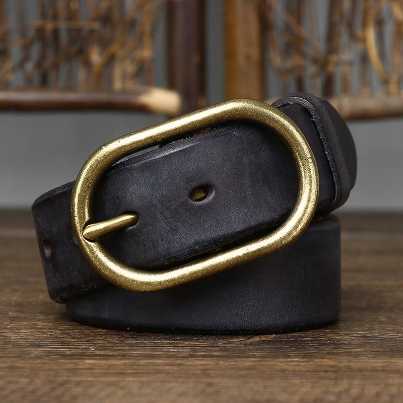 3.7CM Washed Retro Distressed Personalized Trimmed Top Layer Cowhide, Pure Copper Men's Leather Casual Jeans Belt