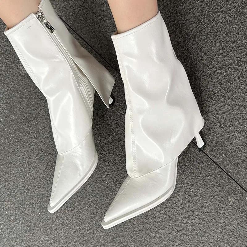 

Мода Eilyken Уличный Стиль Мода Мягкая Кожа ЩИКОЛОТКА Женские Ботинки Острый Носок Молния Тонкий Каблук Женские Ботильоны Женские 35 белый